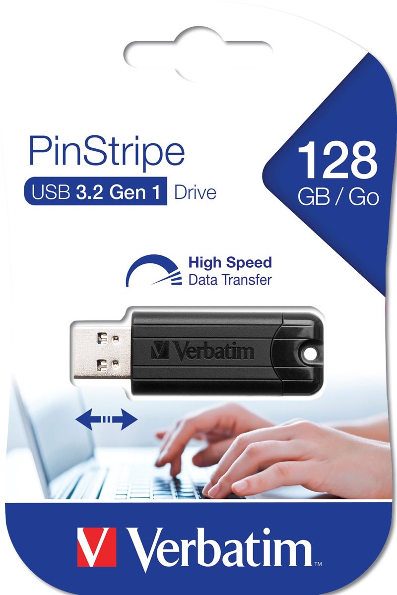 USB Minne Verbatim 128GB | 3,2 Pinstripe Svart
