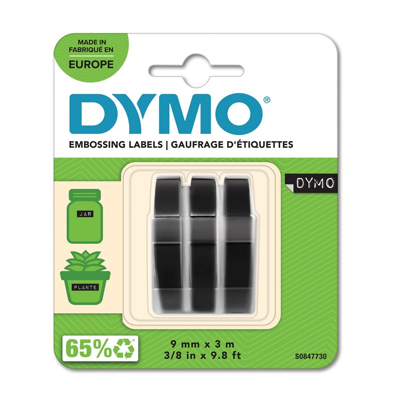 DYMO Präglingstape 9mm x 3m svart 3-pack