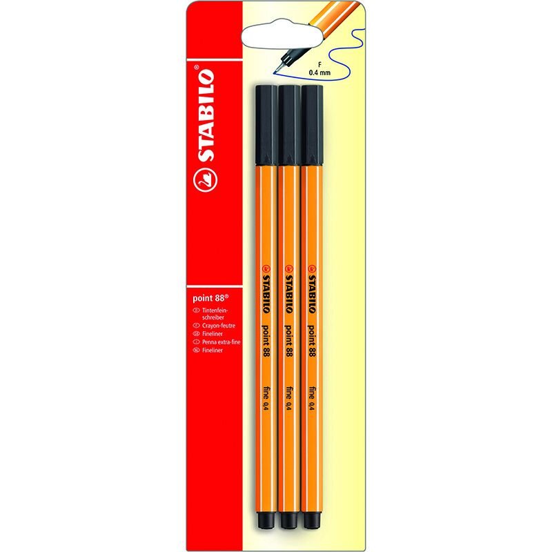 Pennor Fineliner STABILO Point 88 | 3 Pack Svart