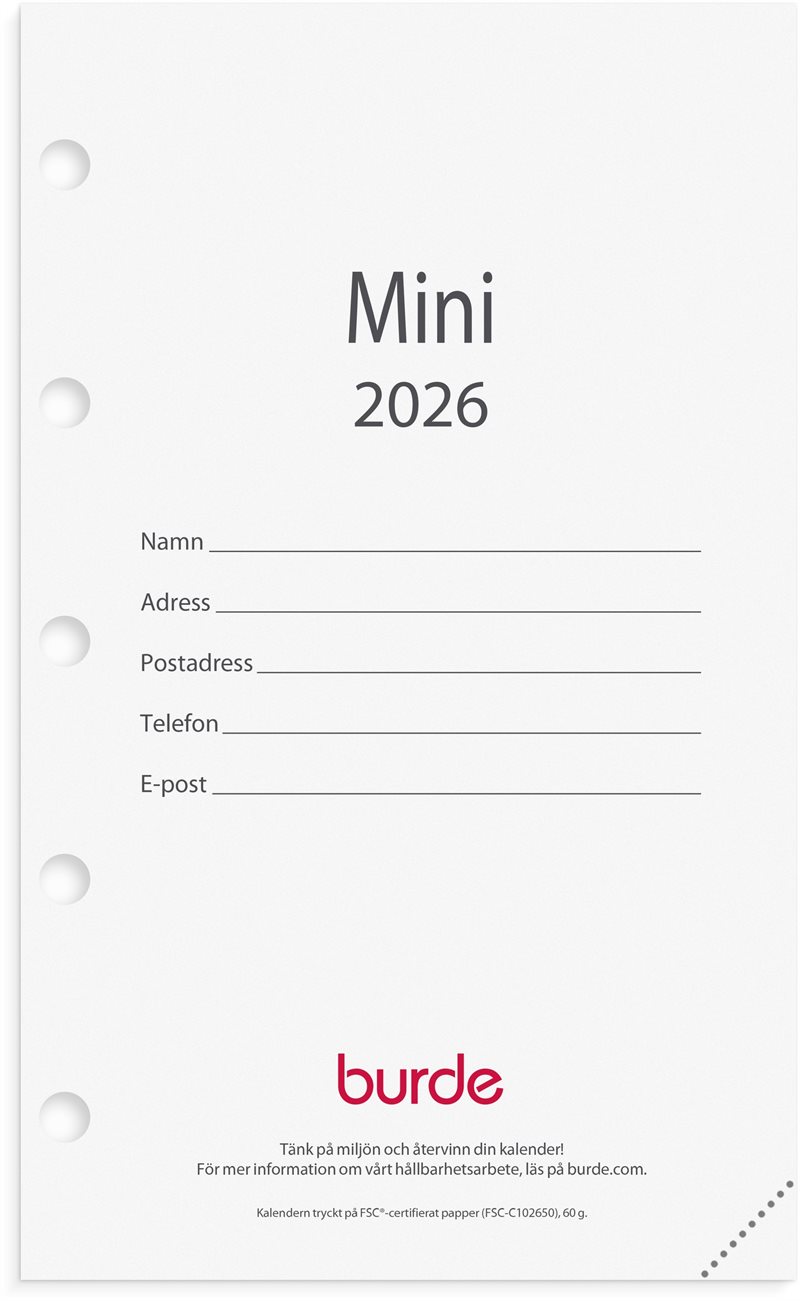 Kalender 2026 Mini kalendersats