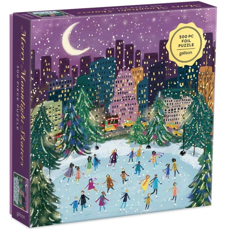 Merry Moonlight Skaters 500 Piece Foil Puzzle