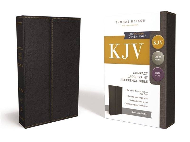 Kjv, reference bible, compact, large print, snapflap leather-look, black, r