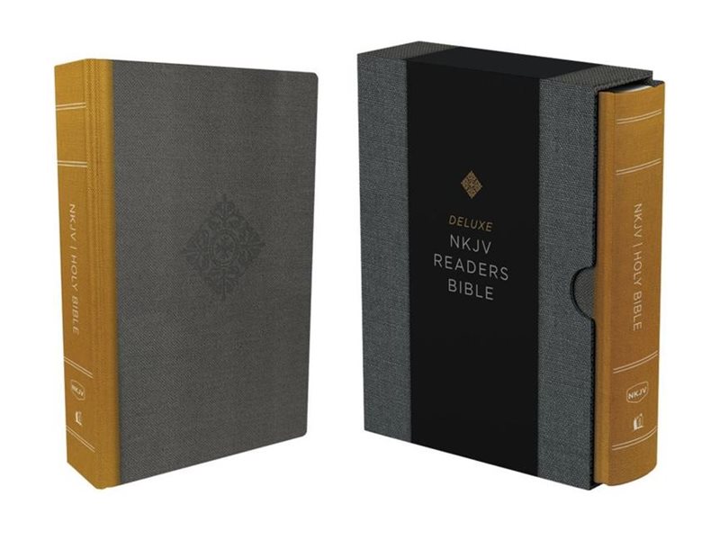 Nkjv, deluxe readers bible, cloth over board, yellow/gray, comfort print