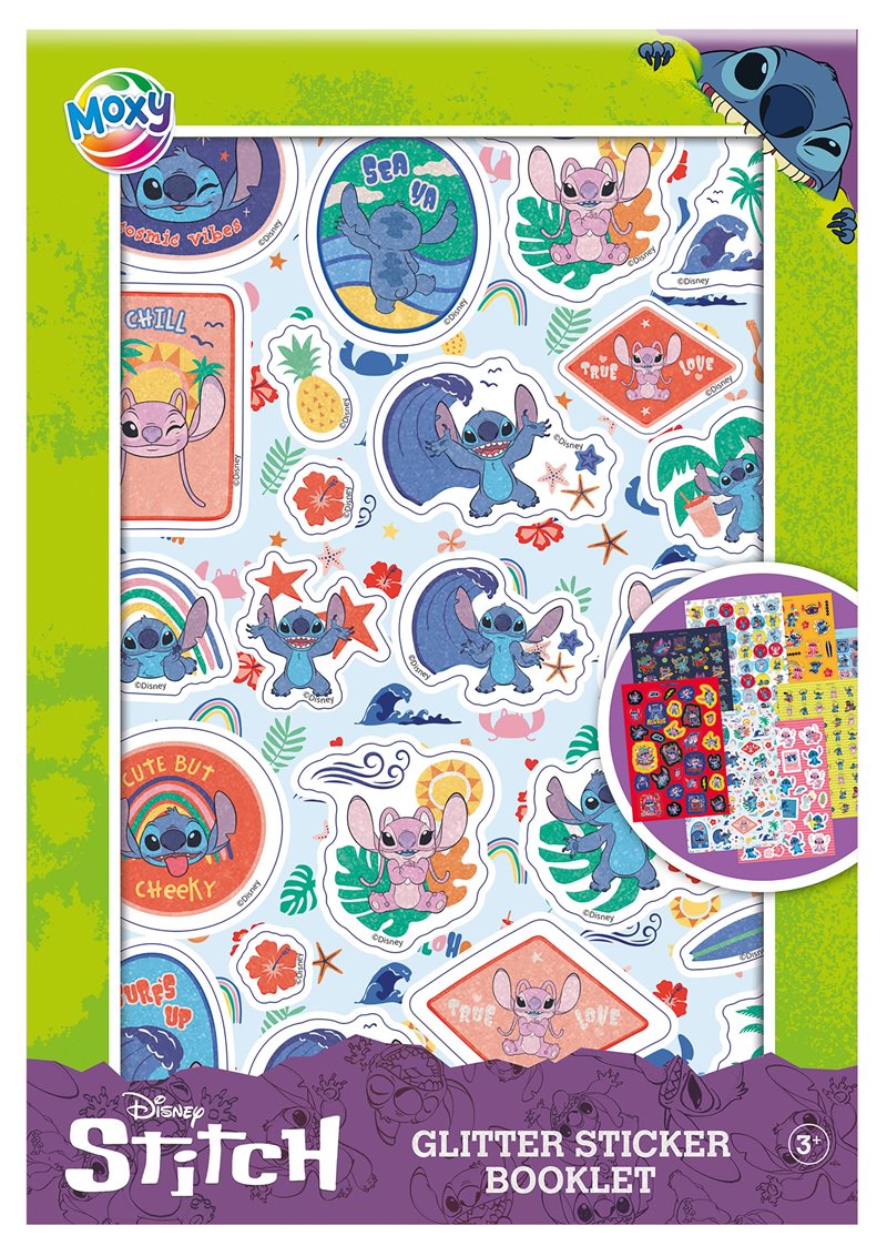 Stitch klistermärken med glitter : 8 ark, A5